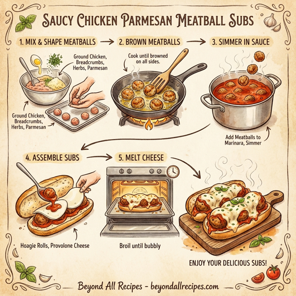Saucy Chicken Parmesan Meatball Subs instructions