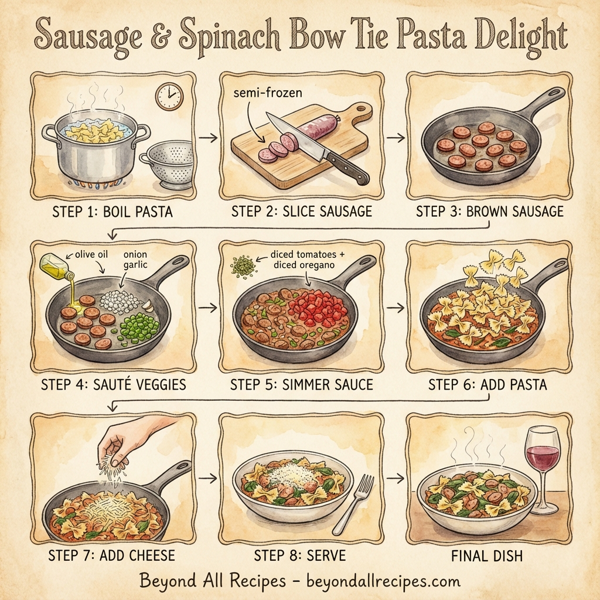 Sausage & Spinach Bow Tie Pasta Delight instructions