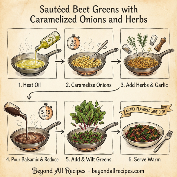 Sautéed Beet Greens with Caramelized Onions and Herbs instructions