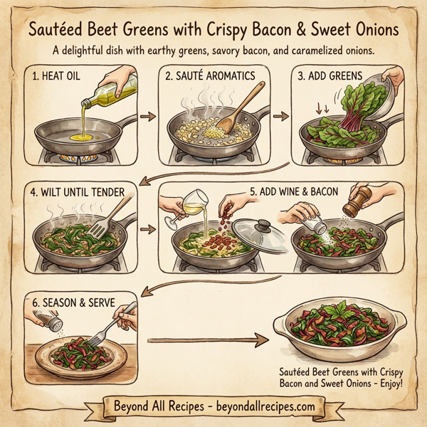 Sautéed Beet Greens with Crispy Bacon and Sweet Onions instructions