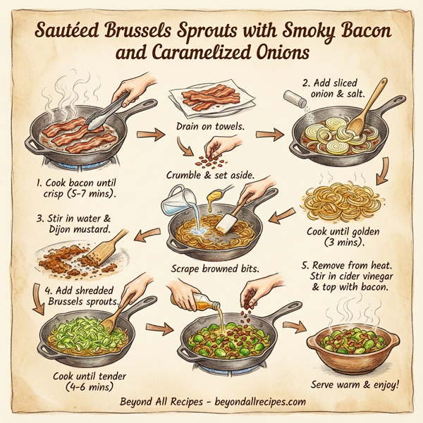 Sautéed Brussels Sprouts with Smoky Bacon and Caramelized Onions instructions