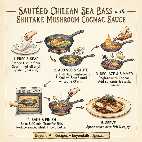 Sautéed Chilean Sea Bass with Shiitake Mushroom Cognac Sauce instructions