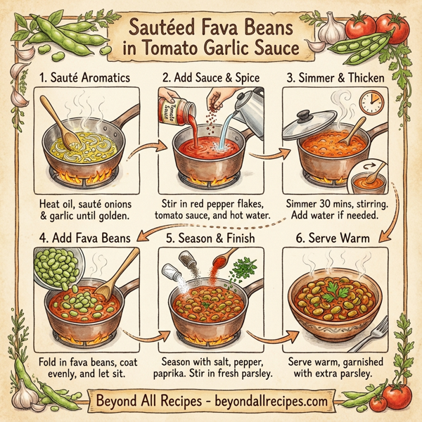 Sautéed Fava Beans in Tomato Garlic Sauce instructions