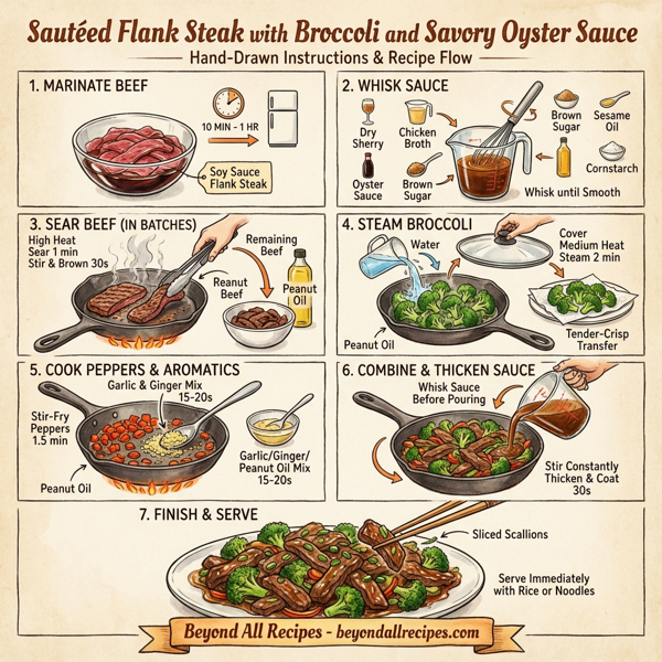 Sautéed Flank Steak with Broccoli and Savory Oyster Sauce instructions