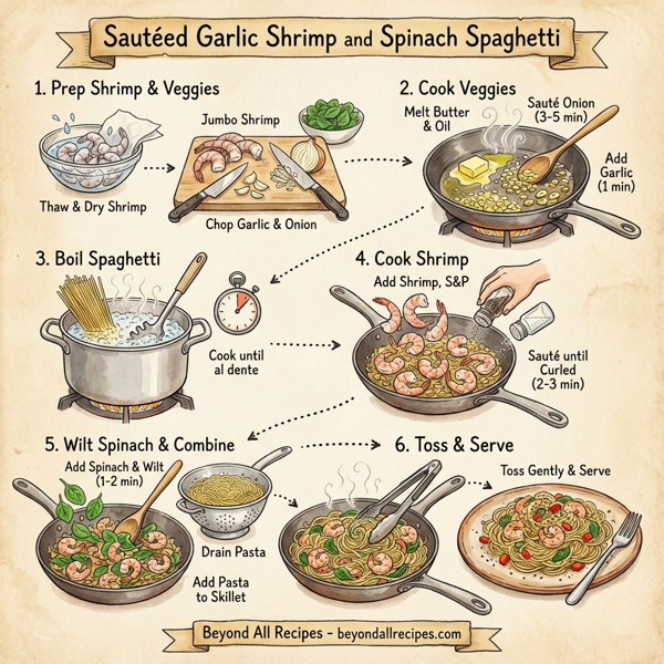 Sautéed Garlic Shrimp and Spinach Spaghetti instructions