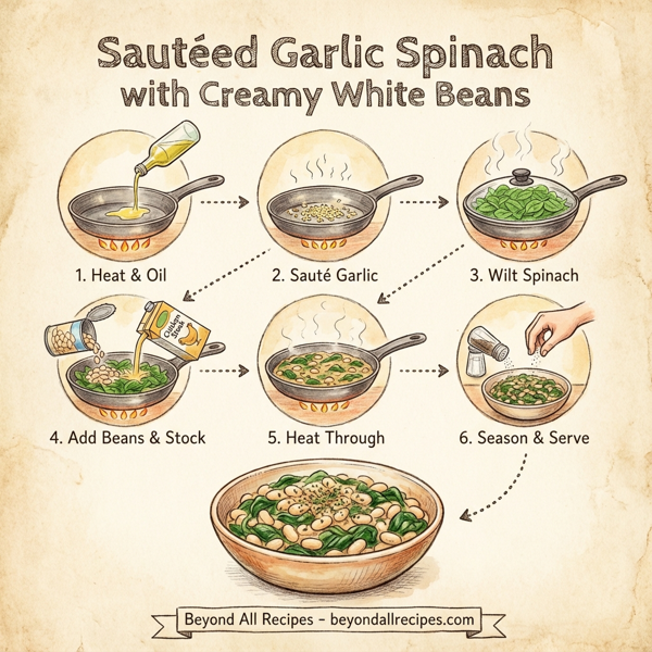 Sautéed Garlic Spinach with Creamy White Beans instructions