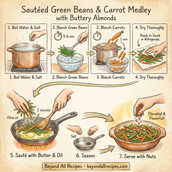 Sautéed Green Beans and Carrot Medley with Buttery Almonds instructions