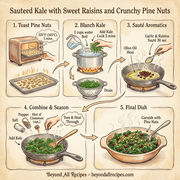 Sauteed Kale with Sweet Raisins and Crunchy Pine Nuts instructions