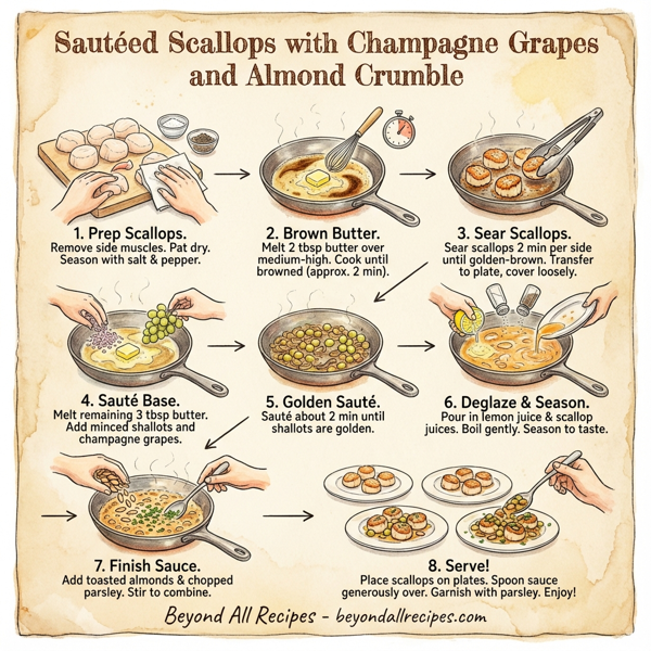 Sautéed Scallops with Champagne Grapes and Almond Crumble instructions