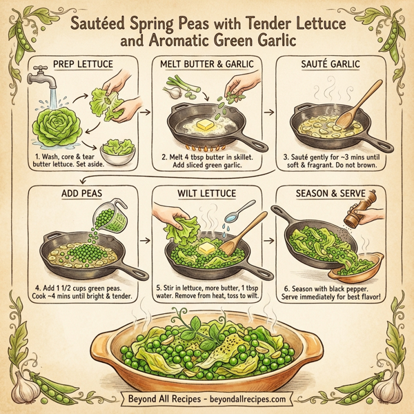 Sautéed Spring Peas with Tender Lettuce and Aromatic Green Garlic instructions