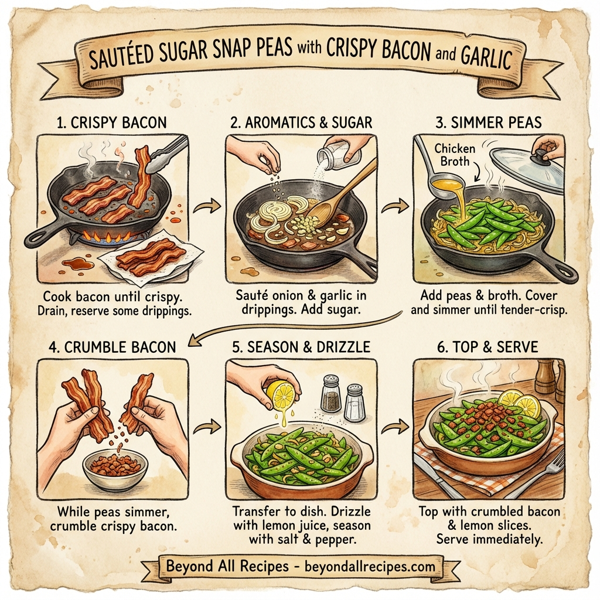 Sautéed Sugar Snap Peas with Crispy Bacon and Garlic instructions