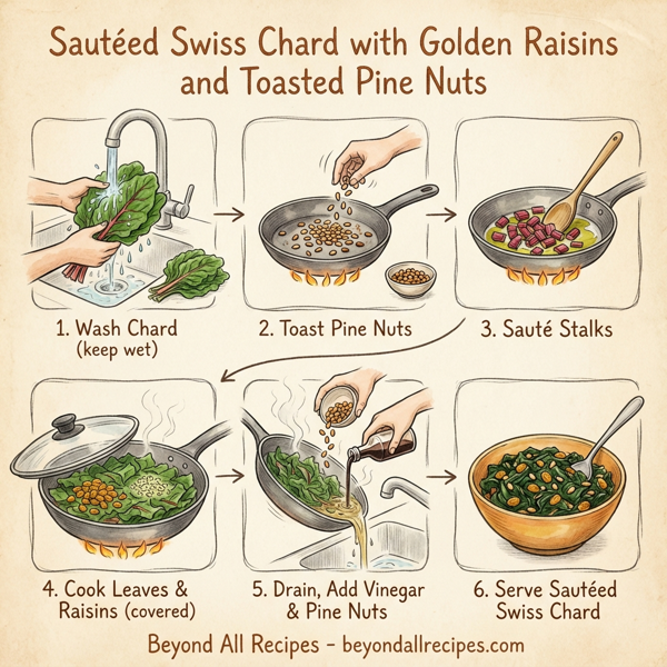 Sautéed Swiss Chard with Golden Raisins and Toasted Pine Nuts instructions