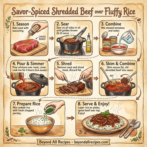 Savor-Spiced Shredded Beef over Fluffy Rice instructions
