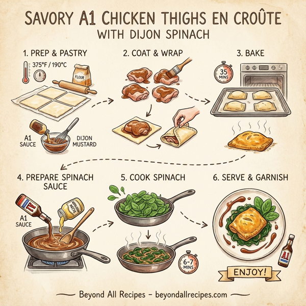Savory A1 Chicken Thighs en Croûte with Dijon Spinach instructions