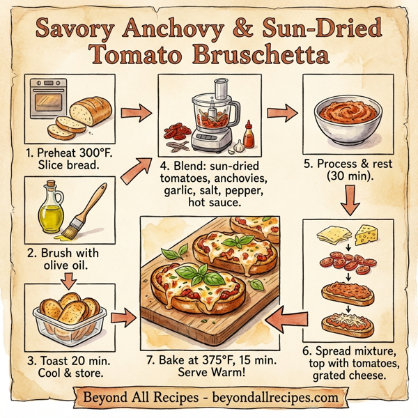 Savory Anchovy & Sun-Dried Tomato Bruschetta instructions