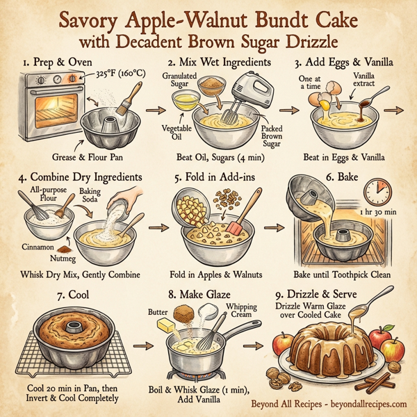 Savory Apple-Walnut Bundt Cake with Decadent Brown Sugar Drizzle instructions