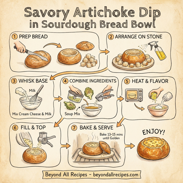 Savory Artichoke Dip in Sourdough Bread Bowl instructions