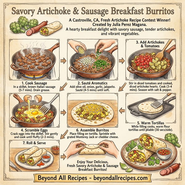 Savory Artichoke & Sausage Breakfast Burritos instructions