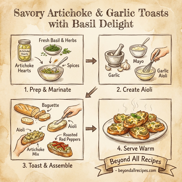 Savory Artichoke and Garlic Toasts with Basil Delight instructions