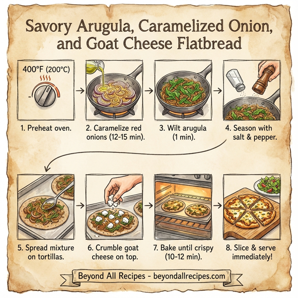 Savory Arugula, Caramelized Onion, and Goat Cheese Flatbread instructions