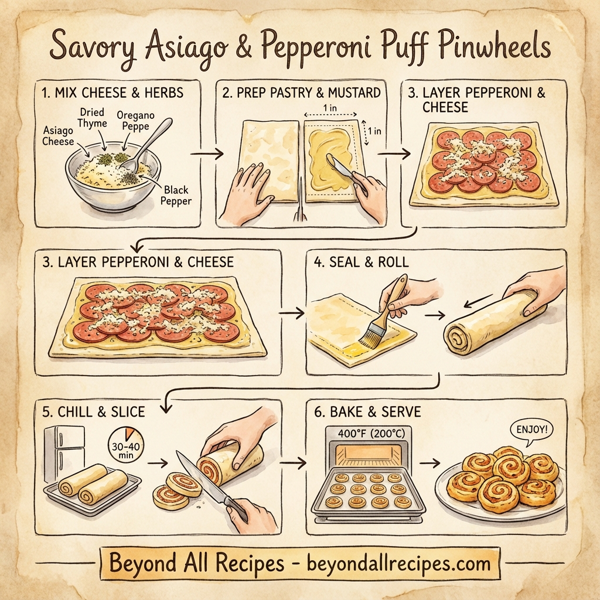 Savory Asiago & Pepperoni Puff Pinwheels instructions