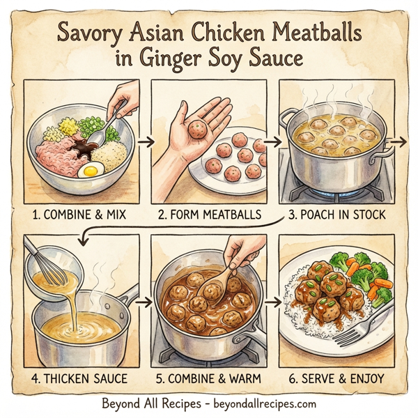 Savory Asian Chicken Meatballs in Ginger Soy Sauce instructions