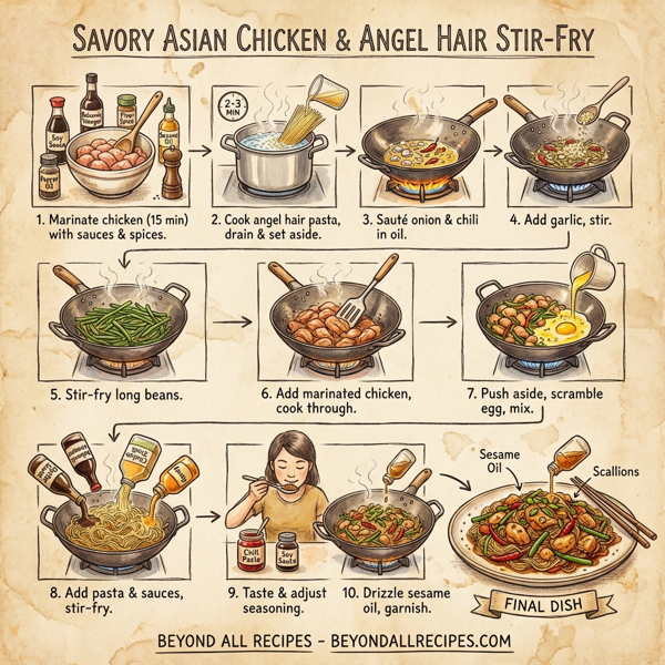 Savory Asian Chicken & Angel Hair Stir-Fry instructions