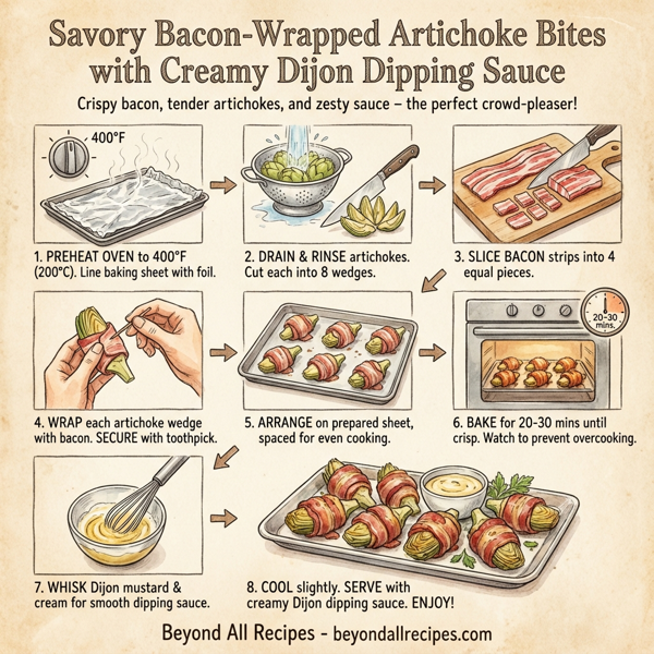 Savory Bacon-Wrapped Artichoke Bites with Creamy Dijon Dipping Sauce instructions