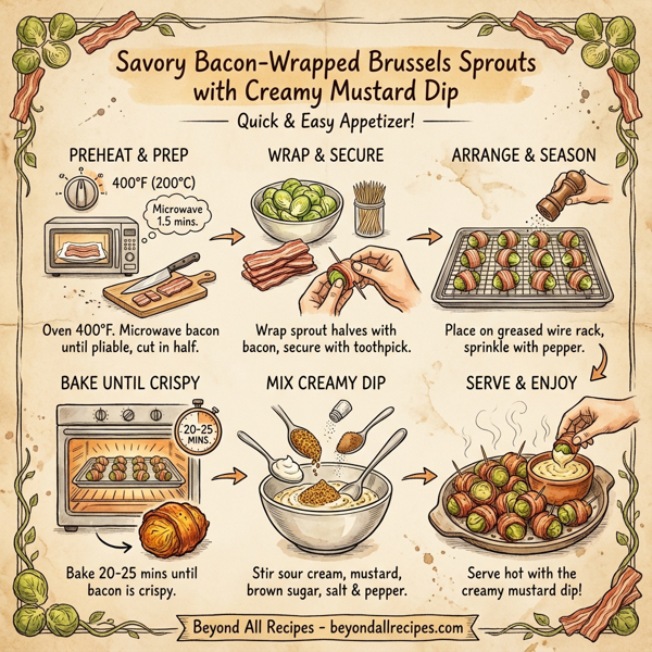 Savory Bacon-Wrapped Brussels Sprouts with Creamy Mustard Dip instructions