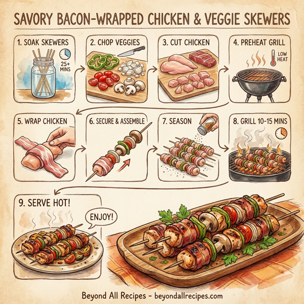 Savory Bacon-Wrapped Chicken & Veggie Skewers instructions