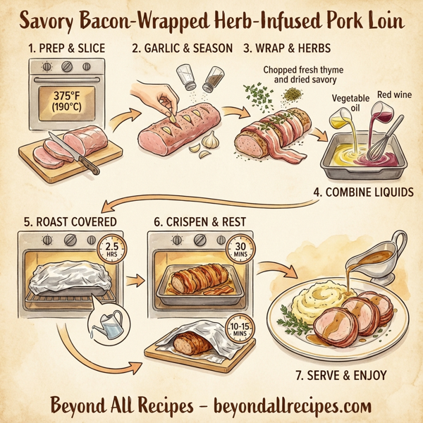 Savory Bacon-Wrapped Herb-Infused Pork Loin instructions