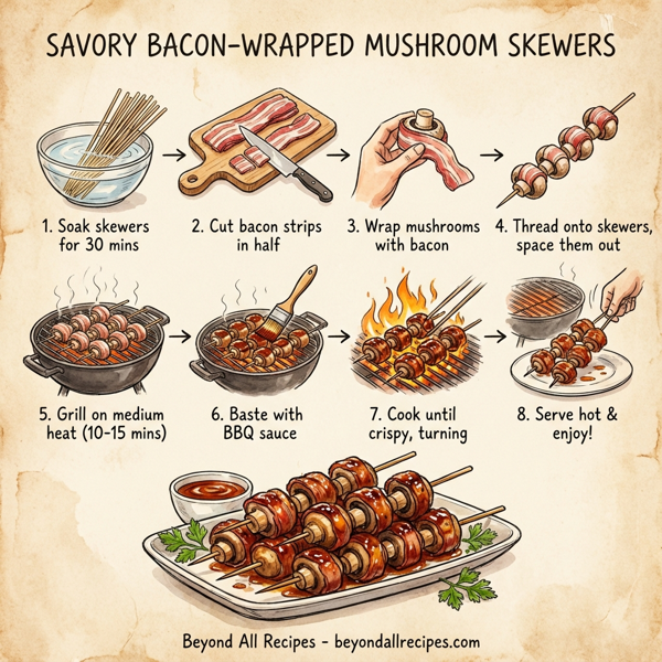 Savory Bacon-Wrapped Mushroom Skewers instructions