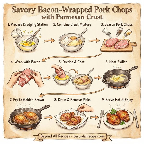Savory Bacon-Wrapped Pork Chops with Parmesan Crust instructions