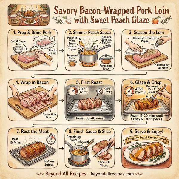 Savory Bacon-Wrapped Pork Loin with Sweet Peach Glaze instructions