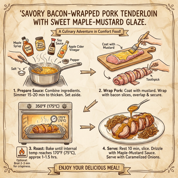 Savory Bacon-Wrapped Pork Tenderloin with Sweet Maple-Mustard Glaze instructions