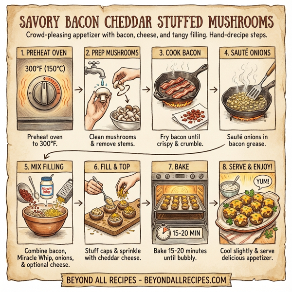 Savory Bacon Cheddar Stuffed Mushrooms instructions