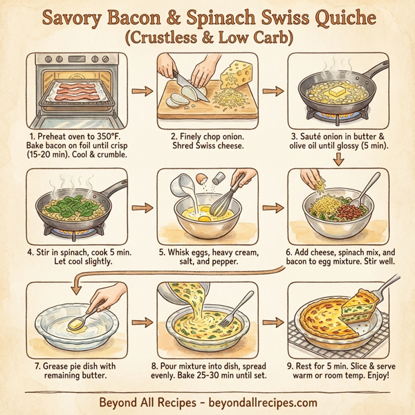 Savory Bacon & Spinach Swiss Quiche (Crustless & Low Carb) instructions