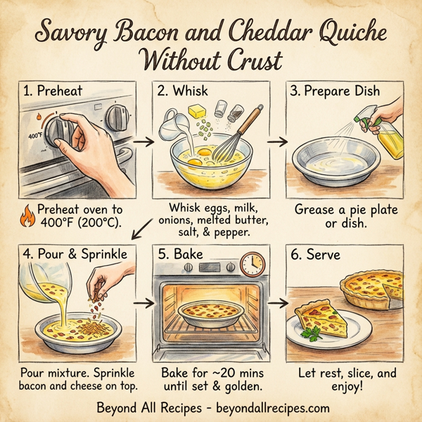 Savory Bacon and Cheddar Quiche Without Crust instructions