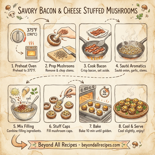 Savory Bacon and Cheese Stuffed Mushrooms instructions