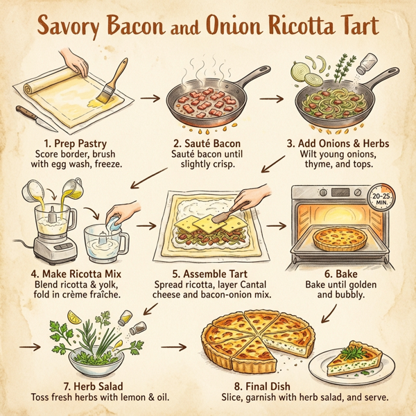 Savory Bacon and Onion Ricotta Tart instructions