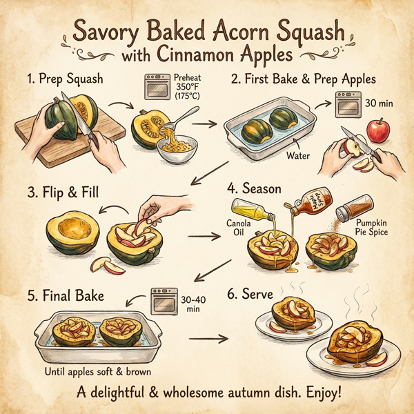 Savory Baked Acorn Squash with Cinnamon Apples instructions