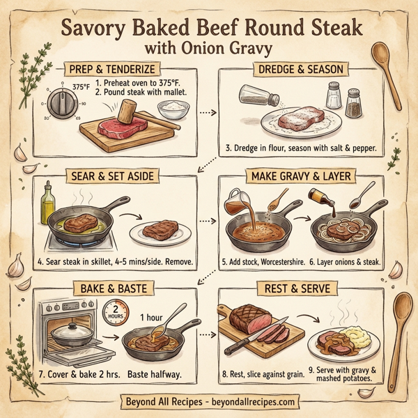 Savory Baked Beef Round Steak with Onion Gravy instructions