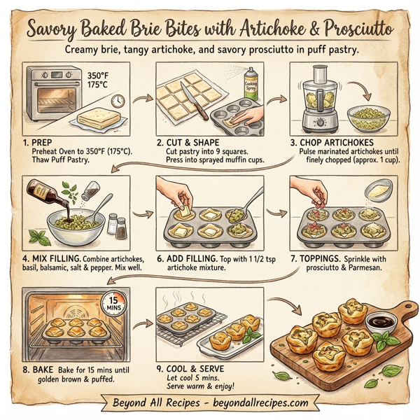 Savory Baked Brie Bites with Artichoke and Prosciutto instructions