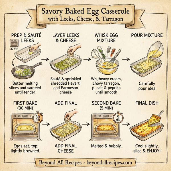 Savory Baked Egg Casserole with Leeks, Cheese, and Tarragon instructions