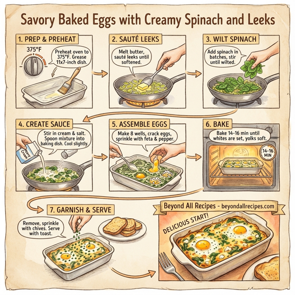 Savory Baked Eggs with Creamy Spinach and Leeks instructions