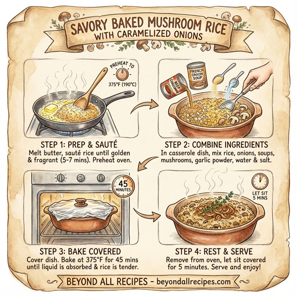 Savory Baked Mushroom Rice with Caramelized Onions instructions