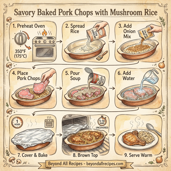 Savory Baked Pork Chops with Mushroom Rice instructions