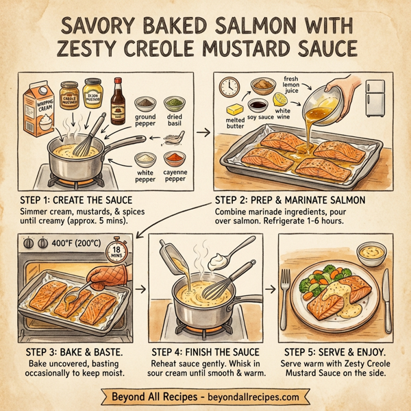 Savory Baked Salmon with Zesty Creole Mustard Sauce instructions