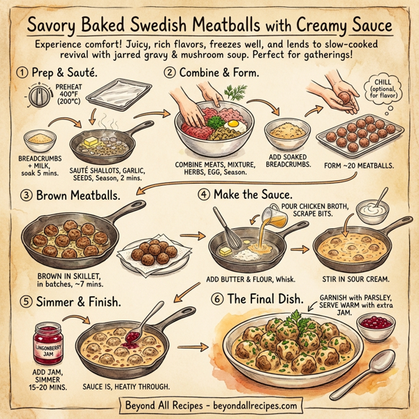 Savory Baked Swedish Meatballs with Creamy Sauce instructions