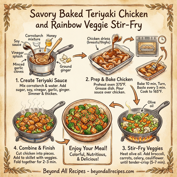 Savory Baked Teriyaki Chicken and Rainbow Veggie Stir-Fry instructions